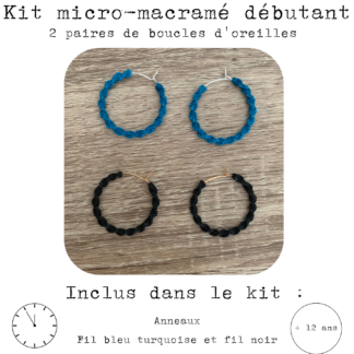 Kit micro-macramé débutant 2 paires de boucles d'oreilles