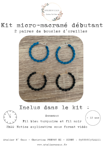 Kit micro-macramé débutant 2 paires de boucles d'oreilles